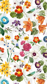 PNG Spring flower pattern sticker, painting by Pierre Joseph Redouté on transparent background. Remixed by rawpixel.
