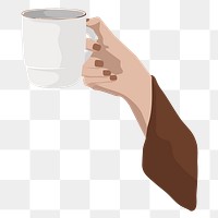 Png hand holding coffee sticker, vector illustration transparent background