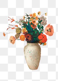 Flower vase png vintage sticker, transparent background, remixed by rawpixel