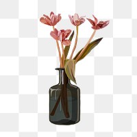 Png aesthetic flower vase sticker, botanical design, transparent background