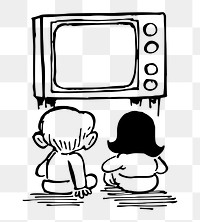 PNG Kids watching TV clipart, transparent background. Free public domain CC0 image.