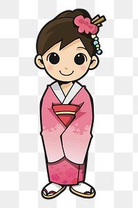 Girl in kimono cartoon png sticker, transparent background. Free public domain CC0 image.