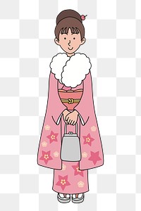 Woman in furisode png clipart illustration, transparent background. Free public domain CC0 image.