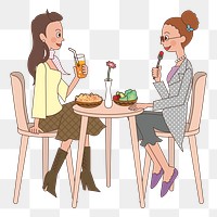 Girls at cafe  png clipart illustration, transparent background. Free public domain CC0 image.