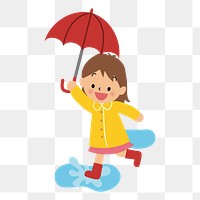 Girl with umbrella  png clipart illustration, transparent background. Free public domain CC0 image.