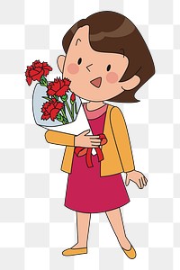 Lady with flowers png sticker, transparent background. Free public domain CC0 image.