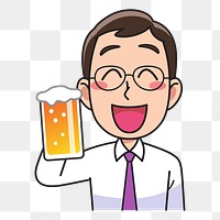 Man drinking beer  png clipart illustration, transparent background. Free public domain CC0 image.