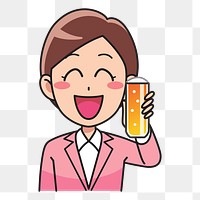 Woman drinking beer  png clipart illustration, transparent background. Free public domain CC0 image.