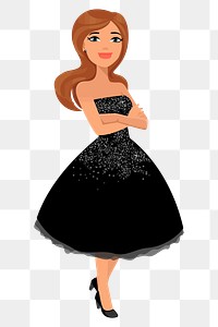 Black dress woman  png clipart illustration, transparent background. Free public domain CC0 image.