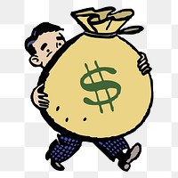 Man carrying money bag png illustration, transparent background. Free public domain CC0 image.