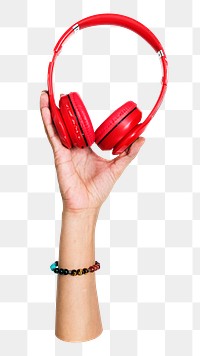 Red headphones png music sticker, transparent background