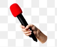 Hand holding microphone png sticker isolated image, transparent background