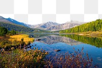 Mountain & lake png border, transparent background