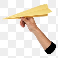 Yellow paper plane png origami sticker, transparent background