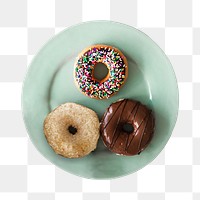 Donuts on plate png sticker, food isolated image, transparent background