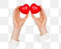 Hands holding hearts png sticker isolated image, transparent background