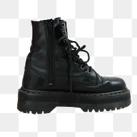 Black combat boots png sticker isolated image, transparent background