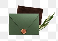 Green greeting envelope png sticker isolated image, transparent background