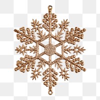 A gold snowflake Christmas ornament on transparent