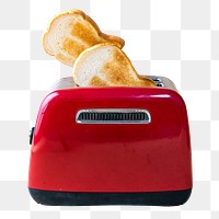 Bread in red toaster png sticker, food isolated image, transparent background