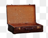 Png vintage open suitcase  sticker, transparent background