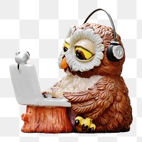 Working owl png sticker, transparent background