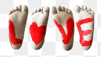 Love painted on children's feet png sticker, transparent background