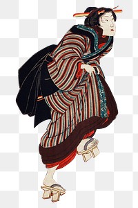 Sanbashi no Onna png, transparent background, Japanese ukiyo-e woodblock print by Utagawa Kuniyoshi. Remixed by rawpixel.