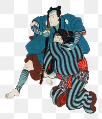 Oyone Magoshichi Taheiji png, transparent background, Japanese ukiyo-e woodblock print by Utagawa Kuniyoshi. Remixed by rawpixel.