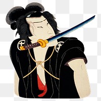 Japanese actor portrait png sticker, Japanese ukiyo-e style illustration on transparent background. Remixed by rawpixel.