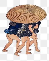 Png People Walking Beneath Umbrellas Along the Seashore During a Rainstorm, transparent background, Japanese ukiyo-e woodblock print by Utagawa Kuniyoshi. Remixed by rawpixel.