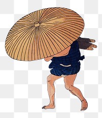 Png People Walking Beneath Umbrellas Along the Seashore During a Rainstorm, transparent background, Japanese ukiyo-e woodblock print by Utagawa Kuniyoshi. Remixed by rawpixel.