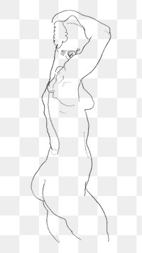 Png Standing Nude, Facing Right sticker, line art drawing by Egon Schiele, transparent background. Remixed by rawpixel.