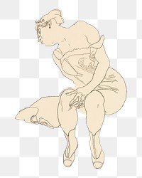 Png Seated Woman in Corset and Boots sticker, line art drawing by Egon Schiele, transparent background. Remixed by rawpixel.