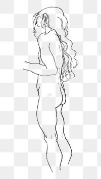 Png Standing Nude Girl, Facing Left sticker, line art drawing by Egon Schiele, transparent background. Remixed by rawpixel.