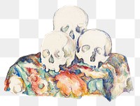 Png Cezanne’s Three Skulls sticker, still life painting, transparent background.  Remixed by rawpixel.