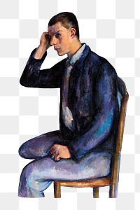 Png Cezanne’s Young Man sticker, post-impressionist portrait painting, transparent background.  Remixed by rawpixel.