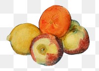 Png Cezanne&rsquo;s Apples sticker, still life painting, transparent background.  Remixed by rawpixel.