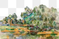  Png Cezanne’s Riverbank border, post-impressionist landscape painting, transparent background.  Remixed by rawpixel.