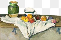 Png Cezanne&rsquo;s Jar, Cup, and Apples border, post-impressionist landscape painting, transparent background.  Remixed by rawpixel.