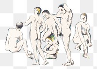  Png Cezanne’s Bathers sticker, post-impressionist portrait painting, transparent background.  Remixed by rawpixel.