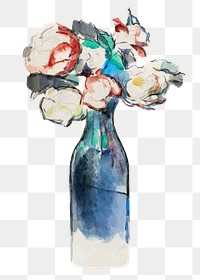 Png Cezanne’s Roses in a Bottle sticker, still life painting, transparent background.  Remixed by rawpixel.