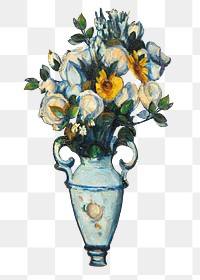 Png Cezanne’s vase of flowers sticker, still life painting, transparent background.  Remixed by rawpixel.