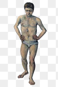 Png Cezanne's Bather sticker, post-impressionist portrait painting, transparent background.  Remixed by rawpixel.