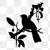 Bird on branch png sticker, silhouette transparent background