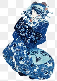 Japanese woman png, transparent background, Japanese ukiyo-e woodblock print by Utagawa Kuniyoshi. Remixed by rawpixel.