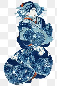 Japanese woman png, transparent background, Japanese ukiyo-e woodblock print by Utagawa Kuniyoshi. Remixed by rawpixel.