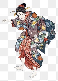 Japanese girls by Ide Tama River, transparent background, ukiyo-e woodblock print by Utagawa Kuniyoshi. Remixed by rawpixel.