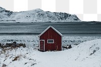 PNG winter red cabin border, transparent background