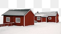 PNG red cabins, winter  border, transparent background